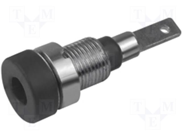 Testera ligzda, 2mm, 10A, L=23mm, šasijai, bez iekšēja aizspiedņa, 2mm banānam, melns