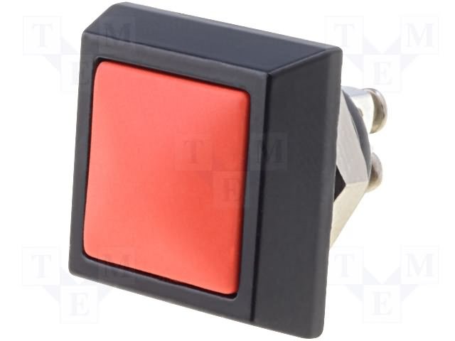 Antivandala poga, SPST-NO, OFF-(ON), 2A/36VDC, IP65, 17.5x17.5mm, M12mm, sarkana