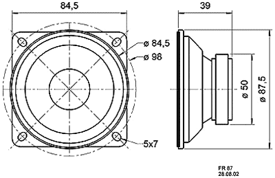 Skaļrunis 10W, 4R, 100...20000Hz, 85dB, 84.5x84.5x39mm