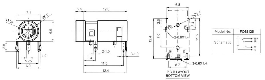 3.5mm (4 kont.) ligzda, stereo+video, plastmasas, THT, 7.1x6x15mm, CLIFF
