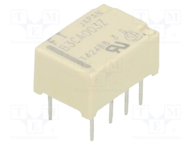 Relejs DC3V, DPDT, 2x0.3A/125VAC, 2x1A/24VDC, 64.3R(46.6mA), divi kontakti uz pārslēgšanu, 10.6x7.2x5.2mm, FUJITSU