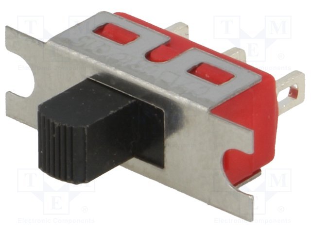 Pārslēdzējs slīdbīdņu SPDT, 5A/120VAC; 5A/28VDC; ON-(ON), 19.56x6.1x6.35mm, L=5.08mm, taisns, viens kontakts uz divam stāvoklim bēz fiksacījas
