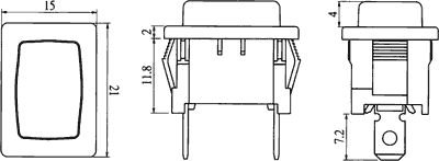 Poga SPST-NO, OFF-(ON), 6A/250VAC, 20x13x15mm, 1 kontakts uz saslēgšānu, bez fiksacijas