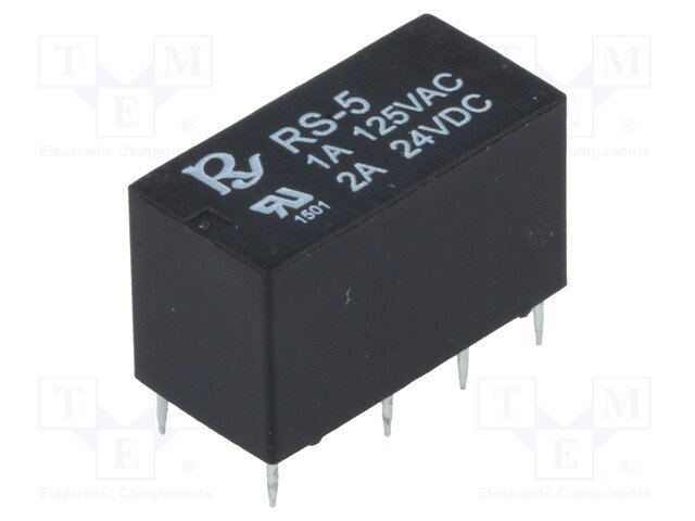 Relejs DC5V, DPDT, 2x1A/120VAC, 2A/30VDC, 167Ω(29.9mA), divi kontakti uz pārslēgšanu, 20.2x9.8x11.5mm, RAYEX ELECTRONICS