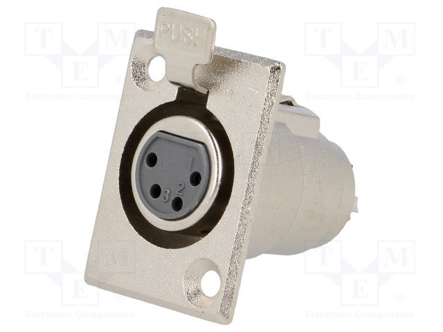 XLR 4PIN, ligzda, uz šasijai ar flanciem (2 skrūves)