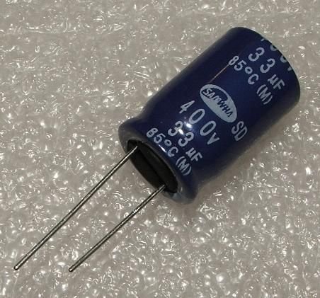 33/400V, 85C, Ø16x25mm, ±20%, Kondensators elektrolītisks, 2000h, SAMWHA, ar lokaniem izvadiem