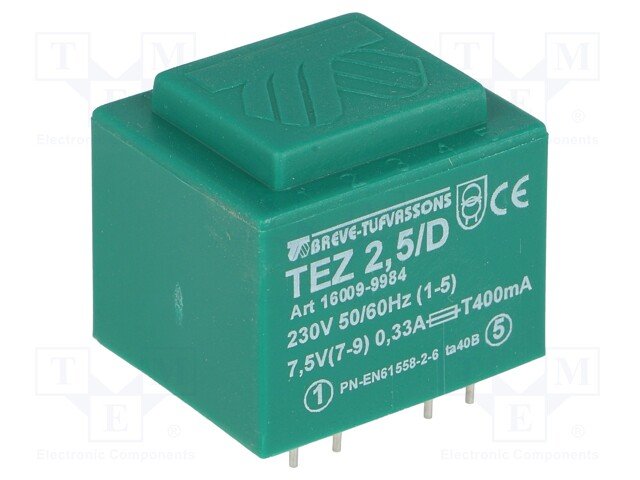 Transformators 220V=>7.5V, 330mA, 2.5VA, 32x27x27mm