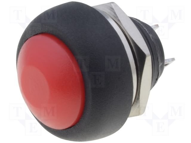 Poga SPST-NO, OFF-(ON), 1A/250VAC, M12, Ø18mm*20mm, sarkans, bez fiksacijas