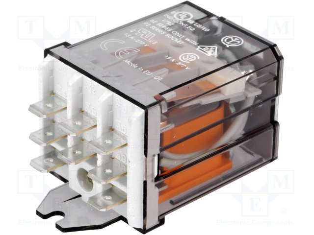 Relejs 230V/AC, 3PST-NO, 3x16A/240VAC, 7.25kΩ(31.7mA), trīs grupas uz saslēgšanu, 38.2x68x35.8mm, FINDER