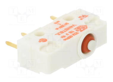 Mikropārslēdzējs bez sviras, SPDT, ON-(ON), 5A/250VAC, IP67, 20x6.4x17.5mm, 2.5N, kontakti THT, viens kontakts uz parslēgšanu