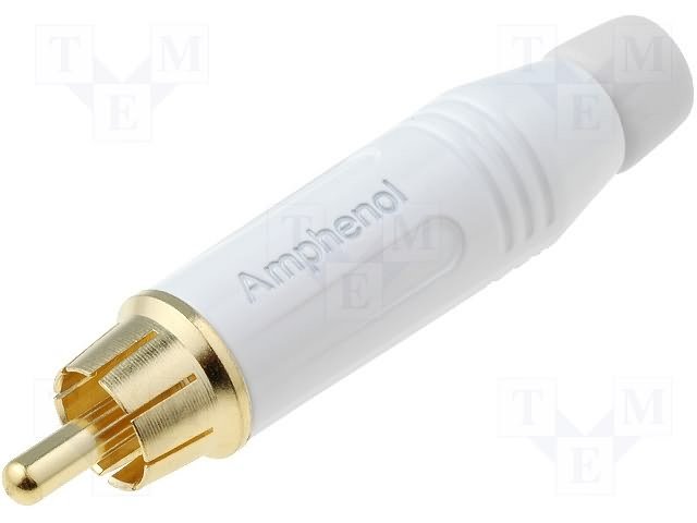 RCA štekers, taisns, GOLD, IP40, lodejama, balts, AMPHENOL