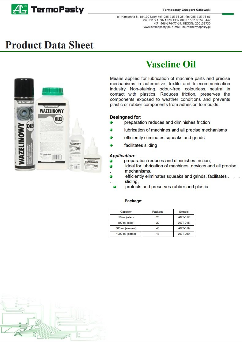 Smēre vazelīnu, bezkrāsains, šķidrums, 300mL, aizsardzība no korozijas, smēre