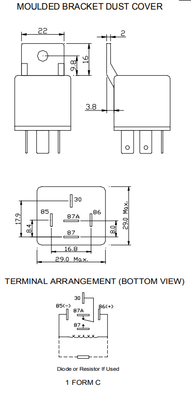 Relejs DC12V, SPDT, 40A/14VDC, 80R(150mA), viens kontakts uz pārslēgšanu, pamats(RS-D03), metāliska piestiprinājuma cemme, FORWARD INDUSTRIAL CO.
