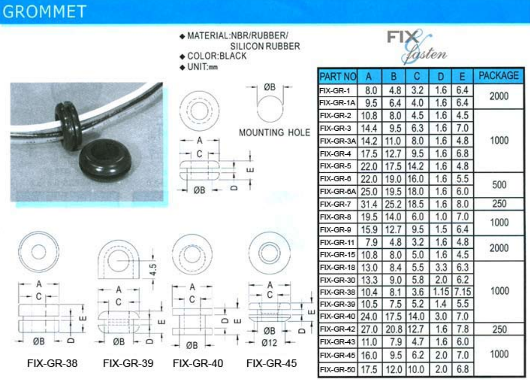 Kabeļu ievade gumijas d=3.2/D=4.8/h=1.6mm