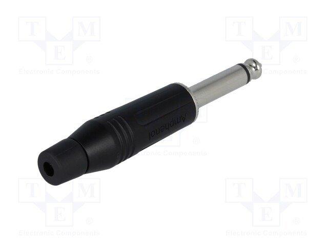 6.35mm štekers, mono, metālisks, uz vadu, ar amortizatoru, sudrabots/melns, AMPHENOL