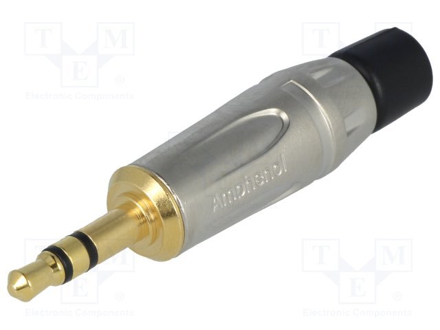 3.5mm štekers, stereo, metālisks, uz vadu, ar amortizatoru, GOLD/sudrabots, AMPHENOL