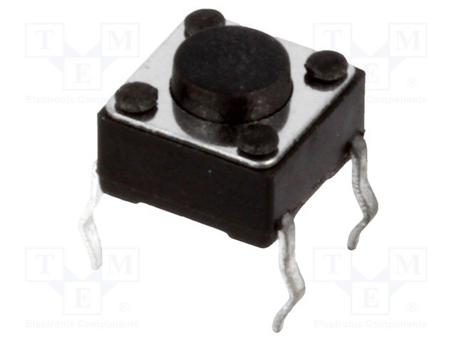 Mikroslēdzejs horizontāls, 6x6x4mm, SPST-NO, OFF-(ON), THT, 0.05A/12VDC, 1.6N, L=0.8mm