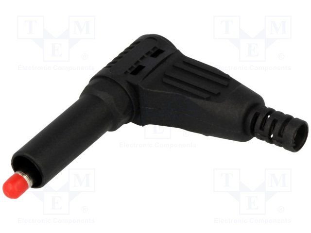 Testera štekers, 4mm, 32A/60VDC, L=40mm, lodējamas, vadam, leņķisks, melnā krasa