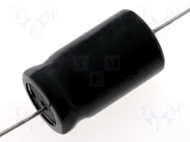 47/100V 85C, 14x35mm,  kondensators elektrolitiskais nepolārais ar aksialiem izvadiem, audio equipment, -II-, SR PASSIVES