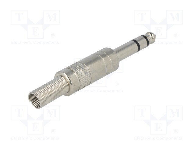 6.35mm štekers, stereo, metālisks, uz vadu, ar amortizatoru, sudrabots