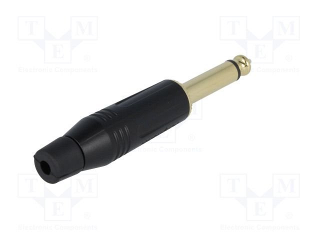 6.35mm štekers, mono, metālisks, uz vadu, ar amortizatoru, apzelts/melns, AMPHENOL