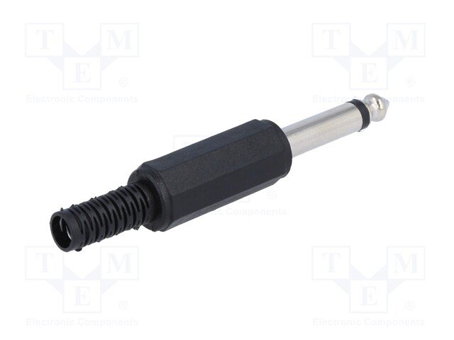 6.35mm štekers, mono, plastmasas, uz vadu, ar amortizatoru, melns