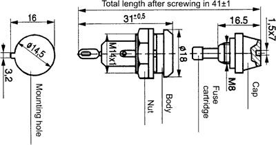 Drošinātāju turētājs 5x20mm, 10A, 250VAC, par paneļu