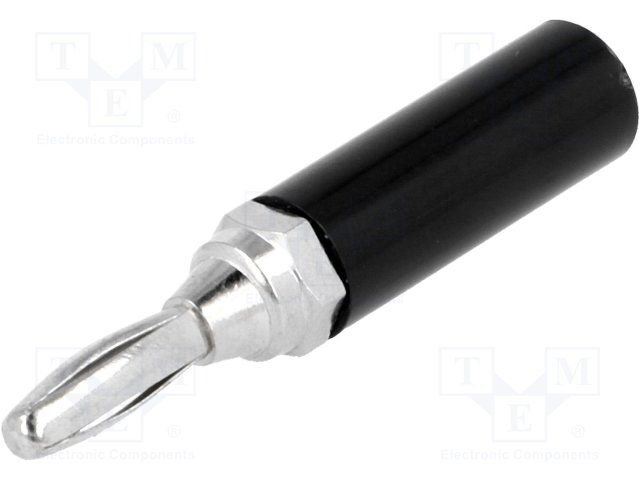 Testera štekers, 4mm, 10A/60VDC, L=46mm, vada Dmax=4.8mm, lodejamajs, melnā krasa