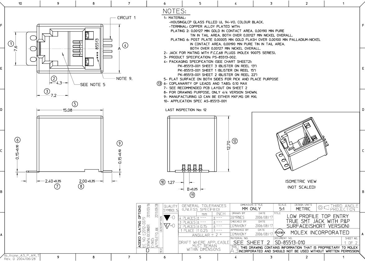 RJ45(8/8) ligzda uz šasija, vertikala, SMD