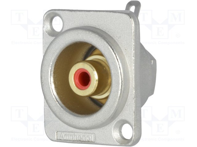 RCA ligzda, šasijai, GOLD, lodejama, sudrabota krasa, sarkans, 26x31x26.3mm, AMPHENOL