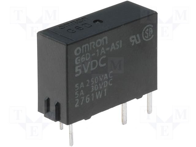 Relejs DC5V, SPST-NO, 5A/250VAC, 5A/30VDC, 125Ω(40mA), viens kontakts uz saslēgšanu, 17.5x6.5x12.5mm, OMRON