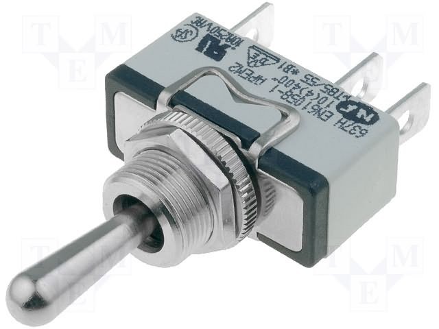 Tumblers, SP3T, (ON)-OFF-(ON), 10A/250VAC, 5A/24VDC, lodēšanai, M12, 29.5x14.5x15mm, APEM, bez fiksacijas