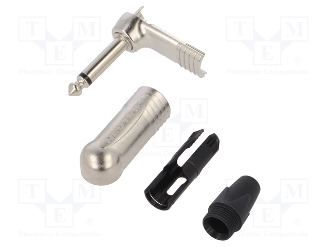 6.35mm štekers, mono, metālisks, uz vadu, ar amortizatoru, sudrabots, leņķisks, 4...7mm, NEUTRIK