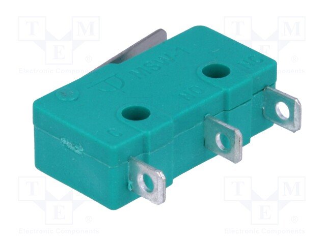 Mikropārslēdzējs ar sviru L=17mm, SPDT, ON-(ON), 5A/250VAC, IP40, 19.8x6.4x10.6mm, viens kontakts