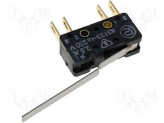 Mikropārslēdzējs ar sviru L=35.75mm, SPST-NO + SPST-NC, ON-(ON), 2.5A/250VAC, IP40, 20.04x6.4x10mm, 2 kontakti