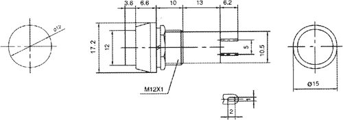 Poga SPST-NO, OFF-ON, 1A/250VAC, Ø12mm, Ø17.2x35.2mm, sarkanā krasa, ar fiksaciju