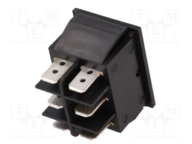 Taustiņslēdzis DP3T, ON-OFF-ON, 15A/250VAC, 25.5x33.0mm, (--O=), melna krasa, ar fiksāciju