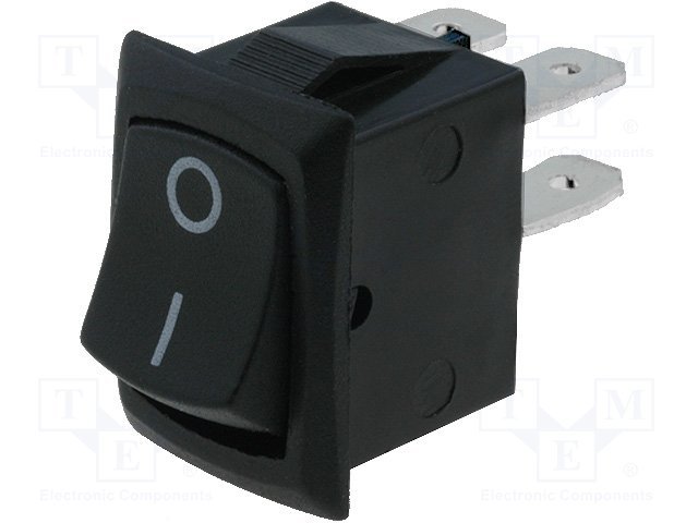 Taustiņslēdzis DPST, ON-OFF, 3A/250VAC, 21.2x15x24, (--O), melnā krasa, ar fiksāciju