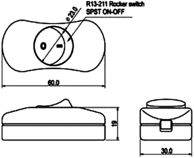 Taustiņslēdzis tikla vadam, SPST, OFF-ON, 3A/250VAC, 60x30x19mm, balta krasa, ar fiksāciju