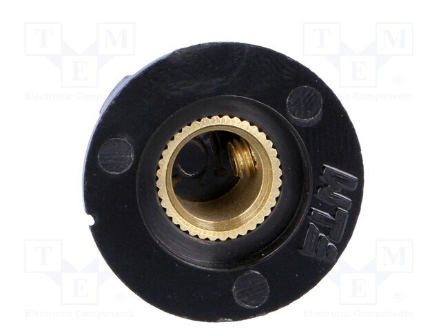 Potenciometru rokturitis Ø16.5x11mm, bakelits, melnā/sudrabota krasa, Ø6.35mm, ar skrūvi, svārki Ø19.5mm