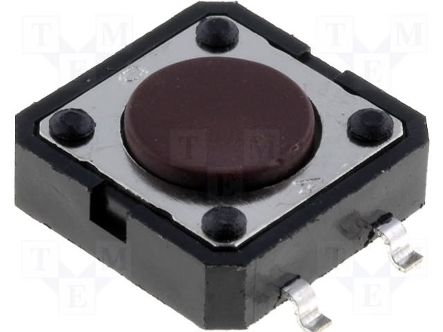 Mikroslēdzejs horizontāls, SPST-NO, OFF-(ON), 0.05A/12VDC, SMD, 12x12x4mm, 1.6N, L=0.5mm