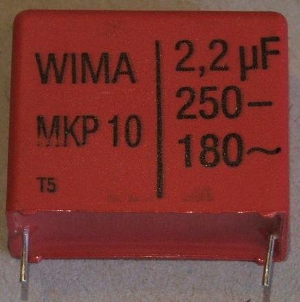 2.2mkF/250VDC, 160VAC, ±20%, poliesters kondensātors 22.5mm, 10.5x19x26.5mm, WIMA