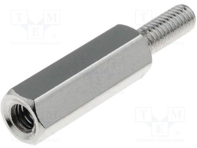 Distancers L=15mm, M3 iekšeja vitne- M3 areja vitne, misiņš