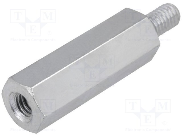 Distancers L=15mm, M3 iekšeja vitne- M3 areja vitne, misiņš