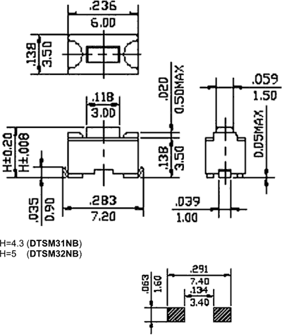 Mikroslēdzejs horizontāls, SPST-NO, OFF-(ON), 0.05A/12VDC, SMD, 6x3.5x3.5mm, 1.6N, L=1.5mm