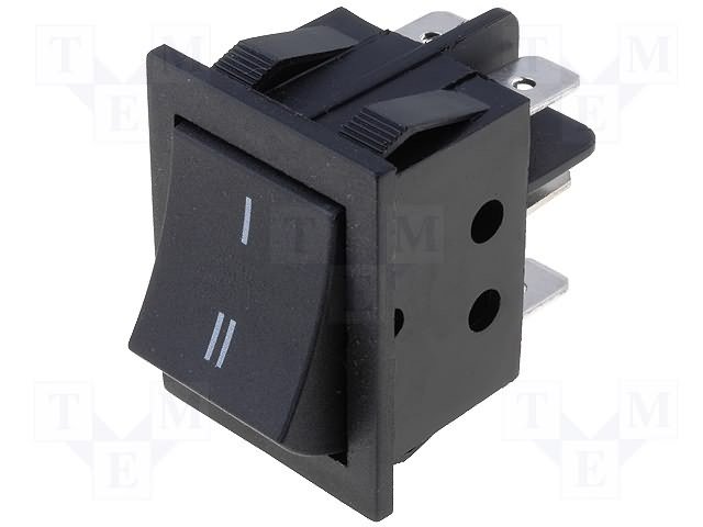 Taustiņslēdzis DPDT, ON-ON, 15A/250VAC, 26x34mm, (--=), melnā krasa, ar fiksāciju