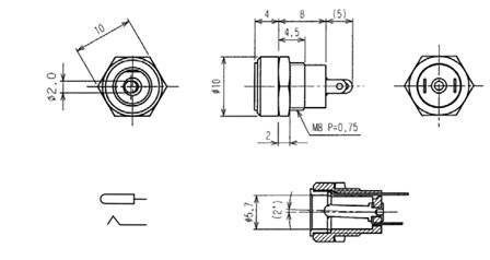 2.1*5.5mm, ligzda, skruvējamā (M8x0.75), plastmasas, vadam, 2A/30VDC, uzgrieznis apakšpusē, LUMBERG