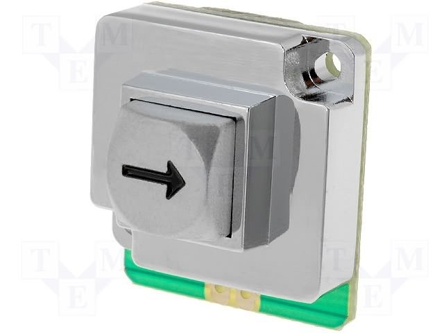 Metāliska klaviatūras poga ir aizsargāta no valgmes, "strēlnieka", OFF-(ON), SPST-NO, 0.02A/24VDC, 23x23mm, h=2mm,