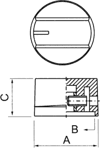 Potenciometru rokturitis Ø26x15.4mm, bakelits, melnā krasa, Ø6.35mm, ar skruvi