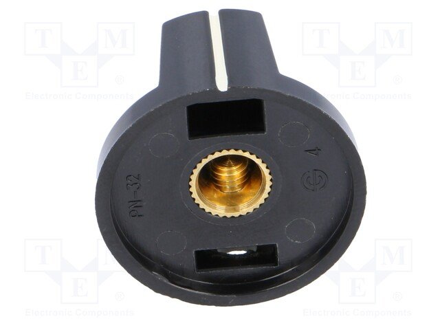 Potenciometru rokturitis Ø26x15.4mm, bakelits, melnā krasa, Ø6.35mm, ar skruvi